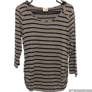 Siren Lily Maternity Stripe Shirt Small 3/4 Sleeve Gray Black Blouse Knit